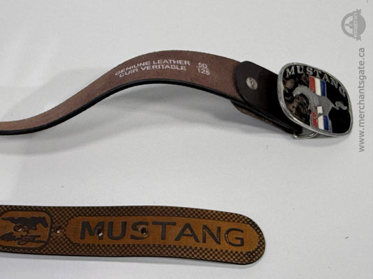 Vintage Ford Mustang Genuine Leather Belt w/ Mustang Buckle Size 50