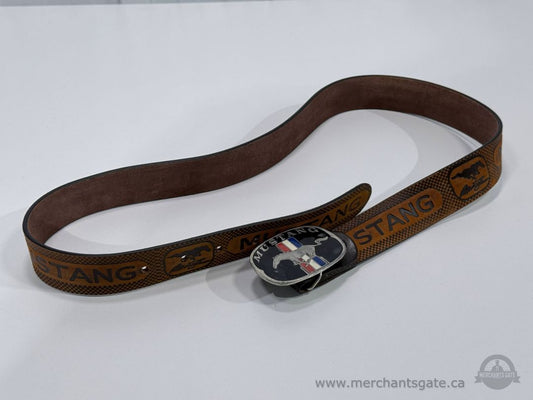 Vintage Ford Mustang Genuine Leather Belt w/ Mustang Buckle Size 50
