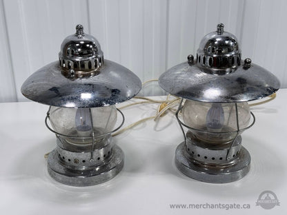 Pair of Vintage Nautical Table Lamps Metal & Glass Lantern Style Working