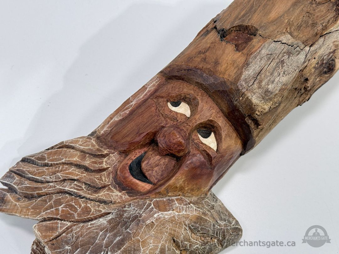 Hand Carved Wood Spirit Driftwood Wall Hanging 19" Rustic Folk Art