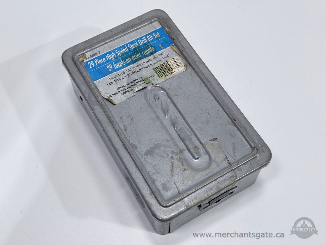 Canadian Tire 29 Piece High Speed Steel Drill Bit Set Metal Case