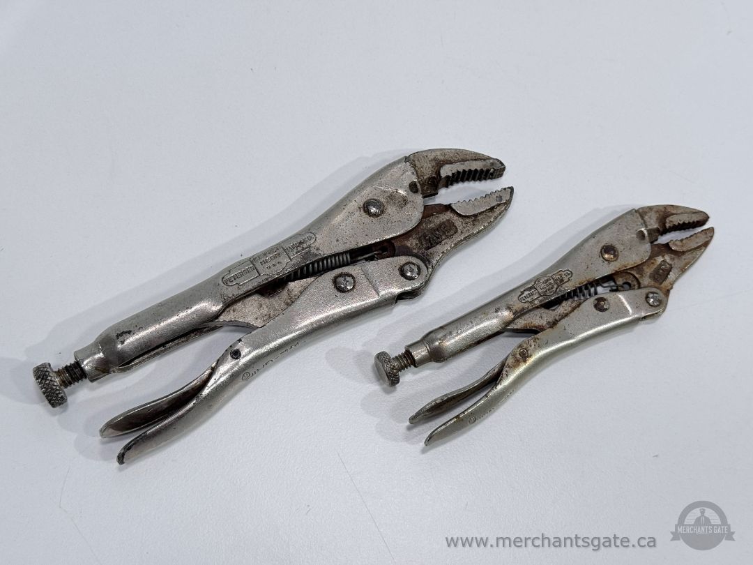 Vintage Vise-Grip Petersen 7WR + 5WR Curved Jaw Locking Pliers Set of 2