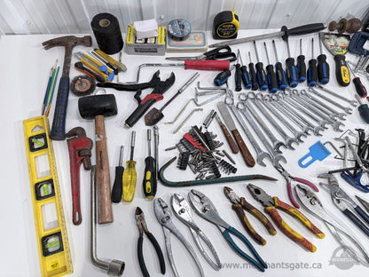 Huge Mixed Hand Tool Lot Wrenches Screwdrivers Pliers Stanley Mastercraft Garage Tools