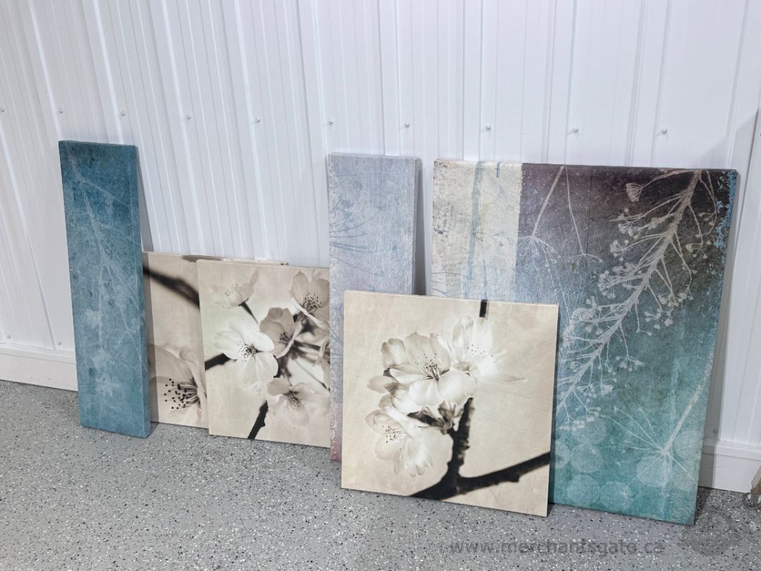 Set of 6 Modern Floral Canvas Wall Art Prints Blue Teal Neutral Decor