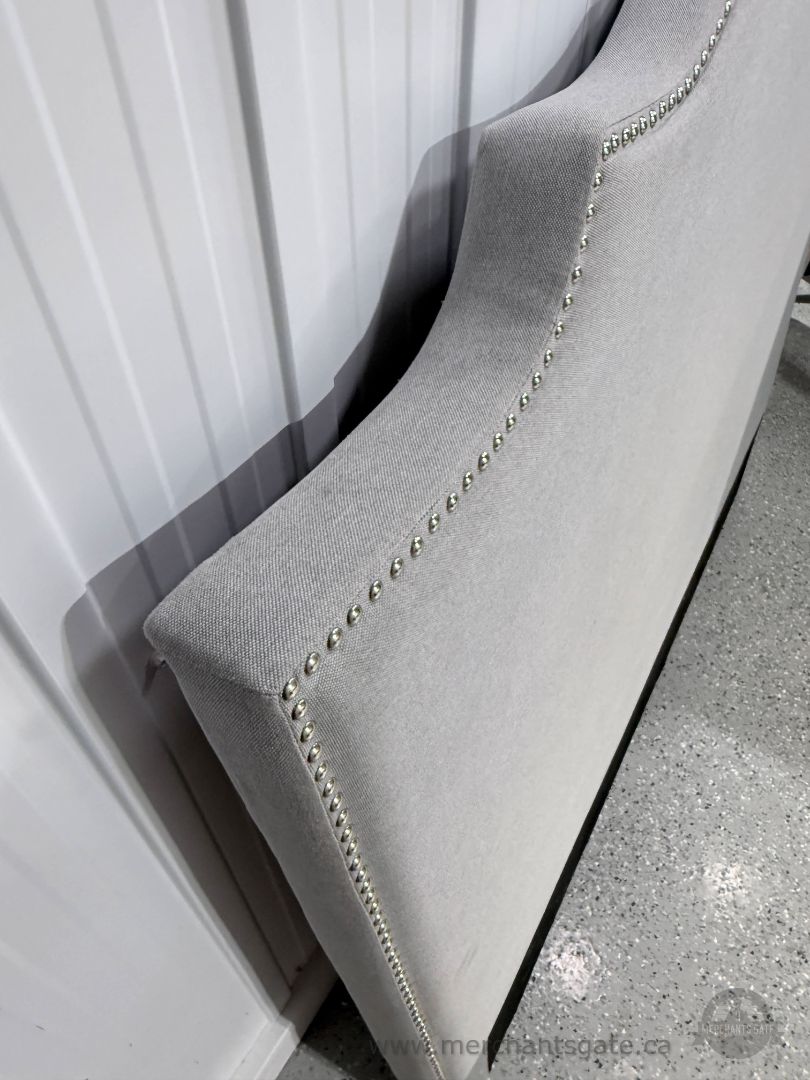 Queen Upholstered Grey Fabric Headboard Nailhead Trim 64" Wide