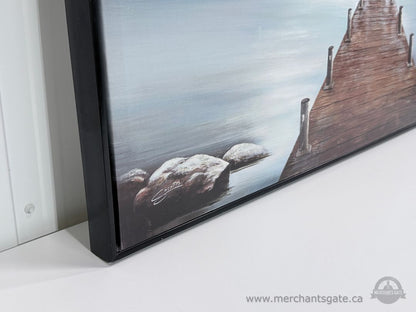 Hossein Socotti Mountain Lake Dock Landscape Canvas Print Framed 37" x 25"