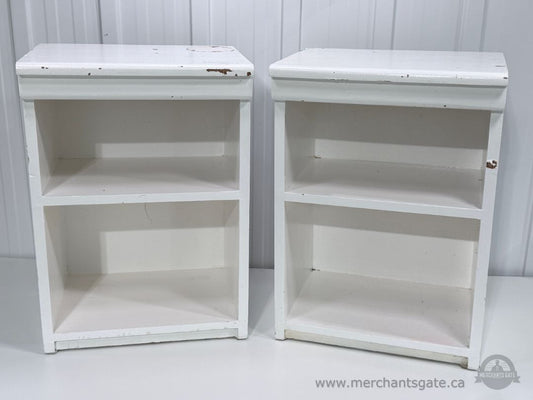 Pair of Solid Wood White Side Tables Nightstands with Open Shelves