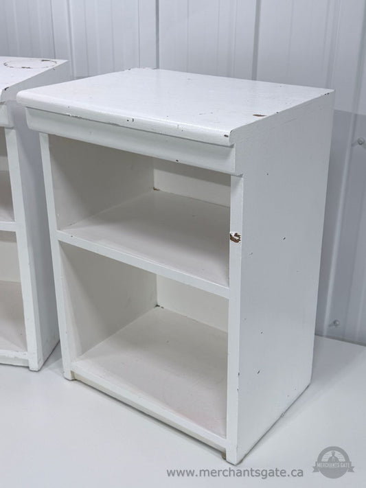 Pair of Solid Wood White Side Tables Nightstands with Open Shelves