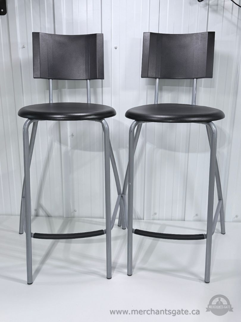 Pair of IKEA ANSSI Bar Stools Black Silver Metal Counter Chairs