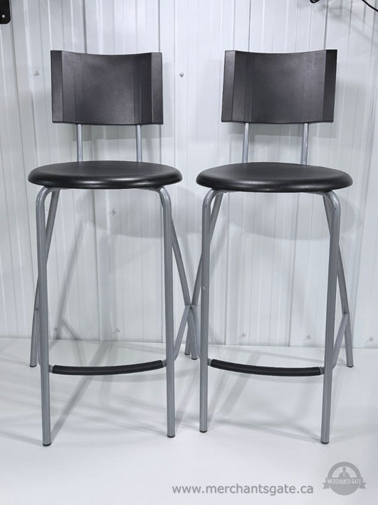 Pair of IKEA ANSSI Bar Stools Black Silver Metal Counter Chairs