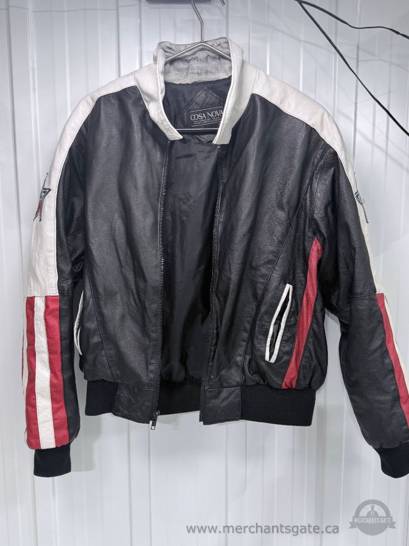 Vtg Cosa NOVA 90s American Flag Leather USA Jacket Coat Mens Small Distressed