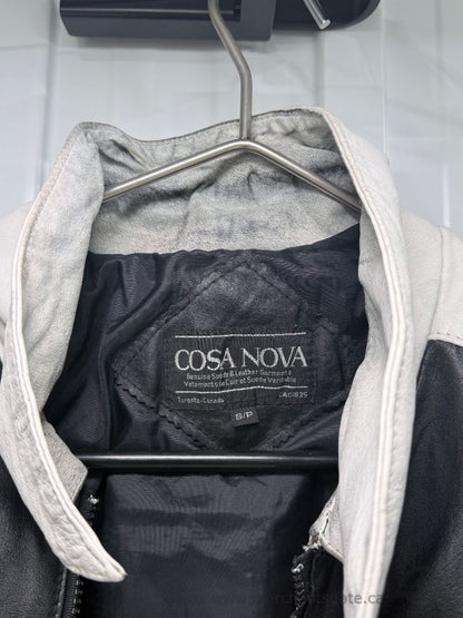Vtg Cosa NOVA 90s American Flag Leather USA Jacket Coat Mens Small Distressed