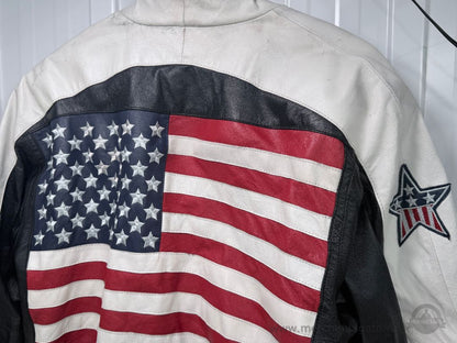 Vtg Cosa NOVA 90s American Flag Leather USA Jacket Coat Mens Small Distressed