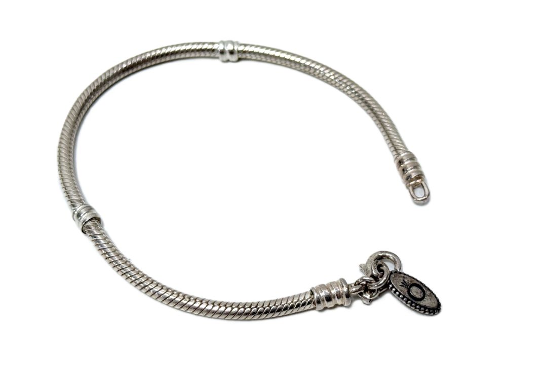 Pandora Sterling Silver Bracelet Snake Chain With Logo Tag 19cm