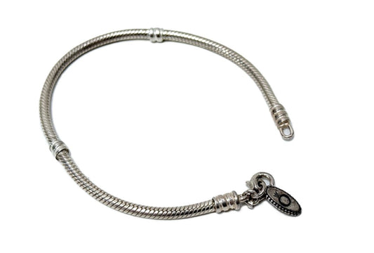 Pandora Sterling Silver Bracelet Snake Chain With Logo Tag 19cm