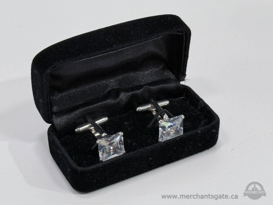 Men’s Square Crystal Cufflinks with Black Velvet Presentation Case