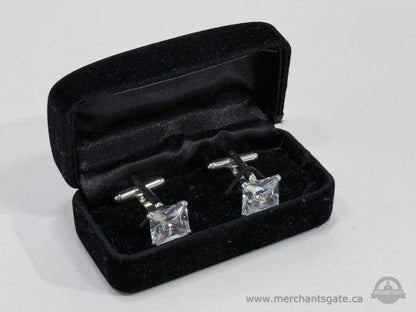 Men’s Square Crystal Cufflinks with Black Velvet Presentation Case