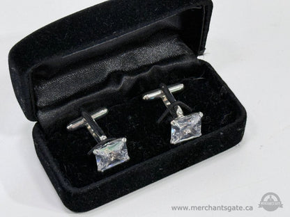 Men’s Square Crystal Cufflinks with Black Velvet Presentation Case