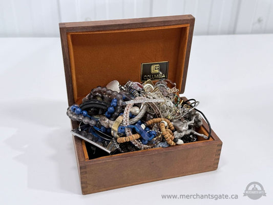 1KG Costume Jewellery Lot + Vintage Columbia Wooden Jewellery Box