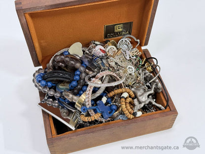 1KG Costume Jewellery Lot + Vintage Columbia Wooden Jewellery Box