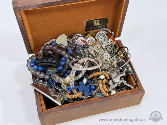 1KG Costume Jewellery Lot + Vintage Columbia Wooden Jewellery Box