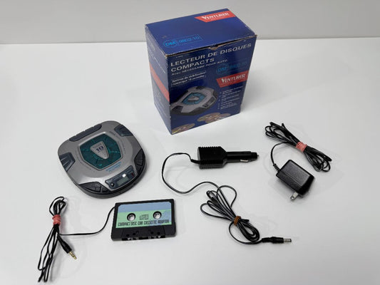 Venturer Portable Car CD Player Set With Box Accessories Cassette Adapter Charger