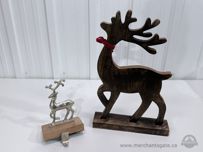 Reindeer Christmas Decor Set Wood Reindeer + Metal Stocking Holder