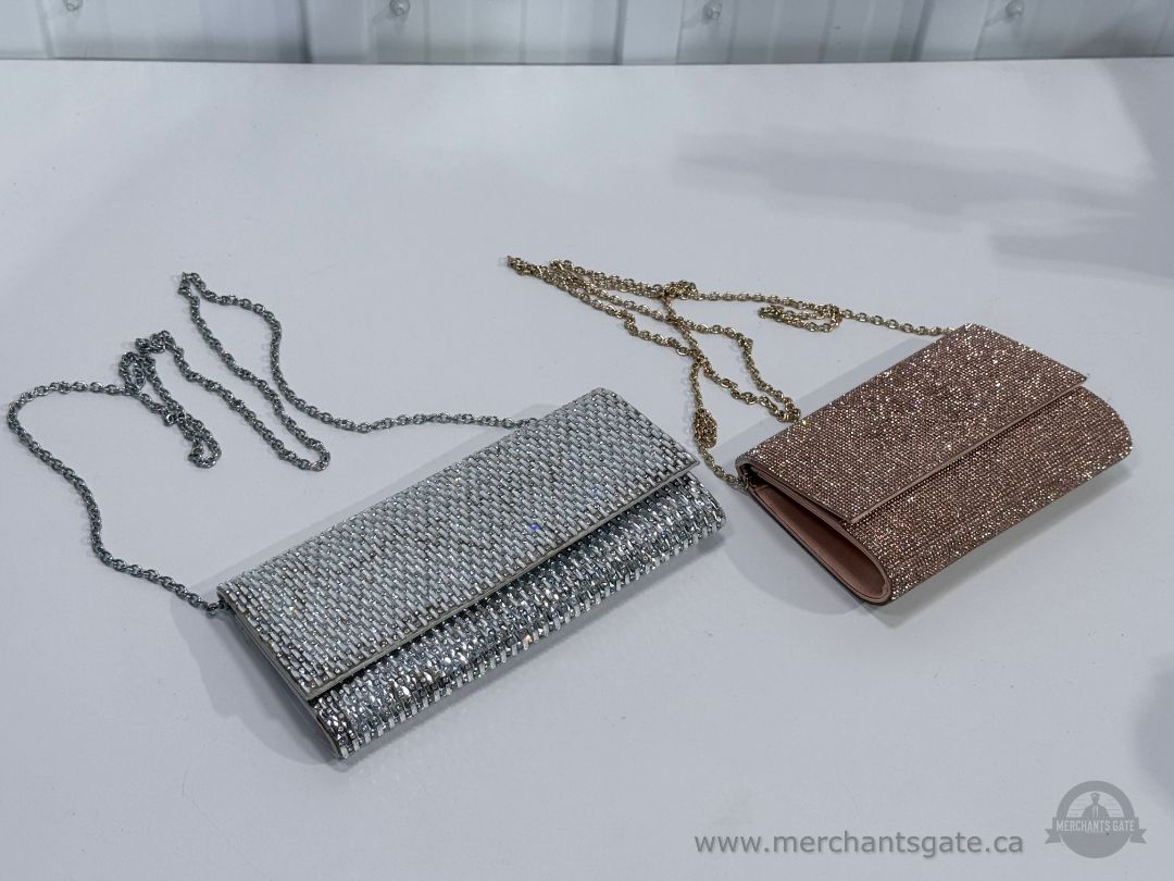 Set of 2 Glam Rhinestone Evening Clutch Purses Silver & Rose Gold
