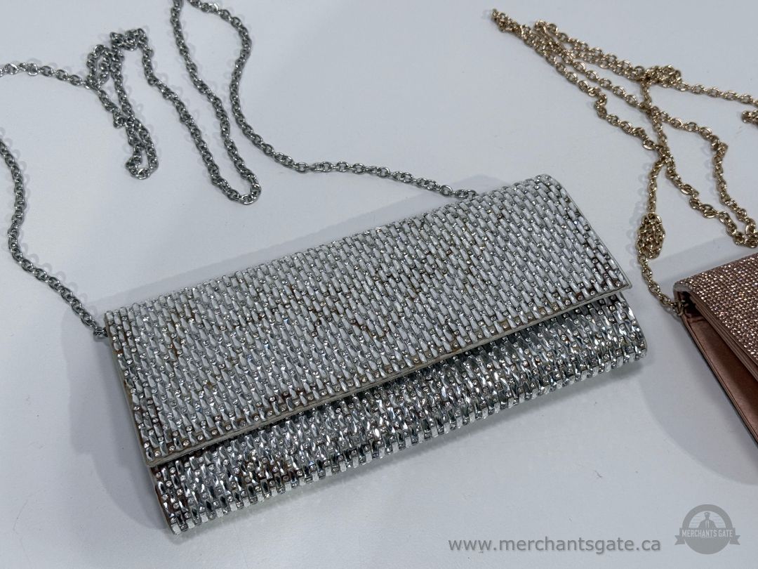 Set of 2 Glam Rhinestone Evening Clutch Purses Silver & Rose Gold