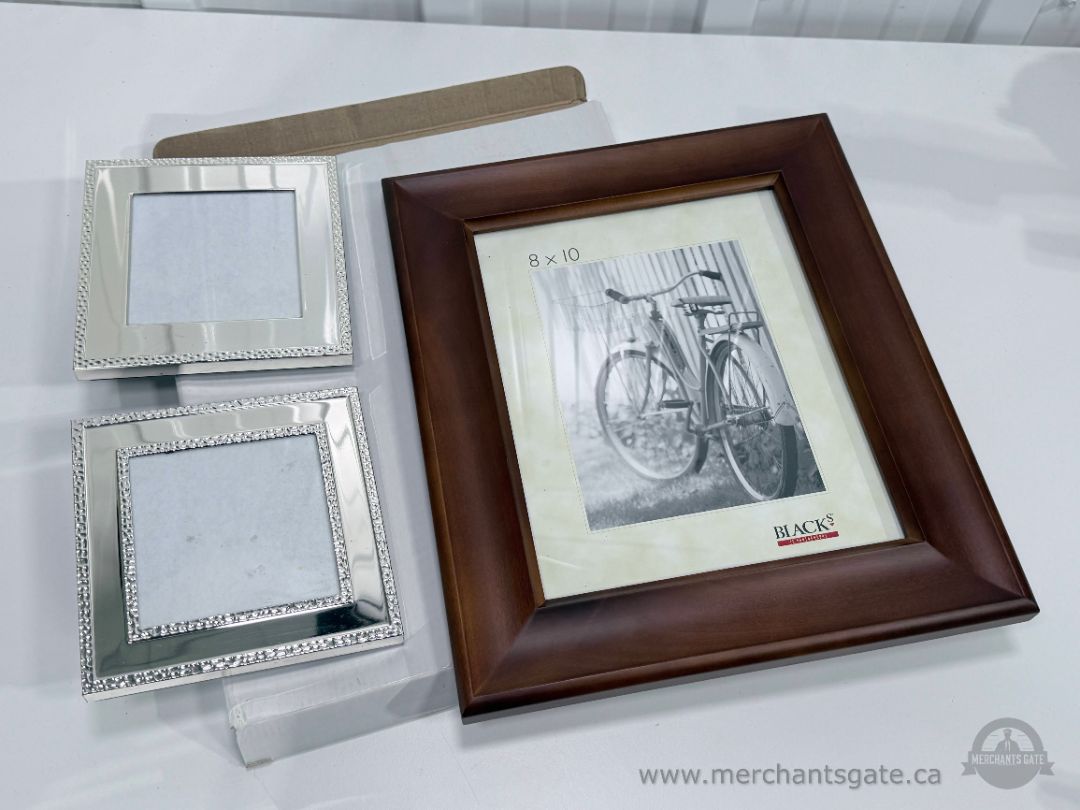 Set of 3 Quality Picture Frames Black’s Wood + Silver Metal Photo Frames