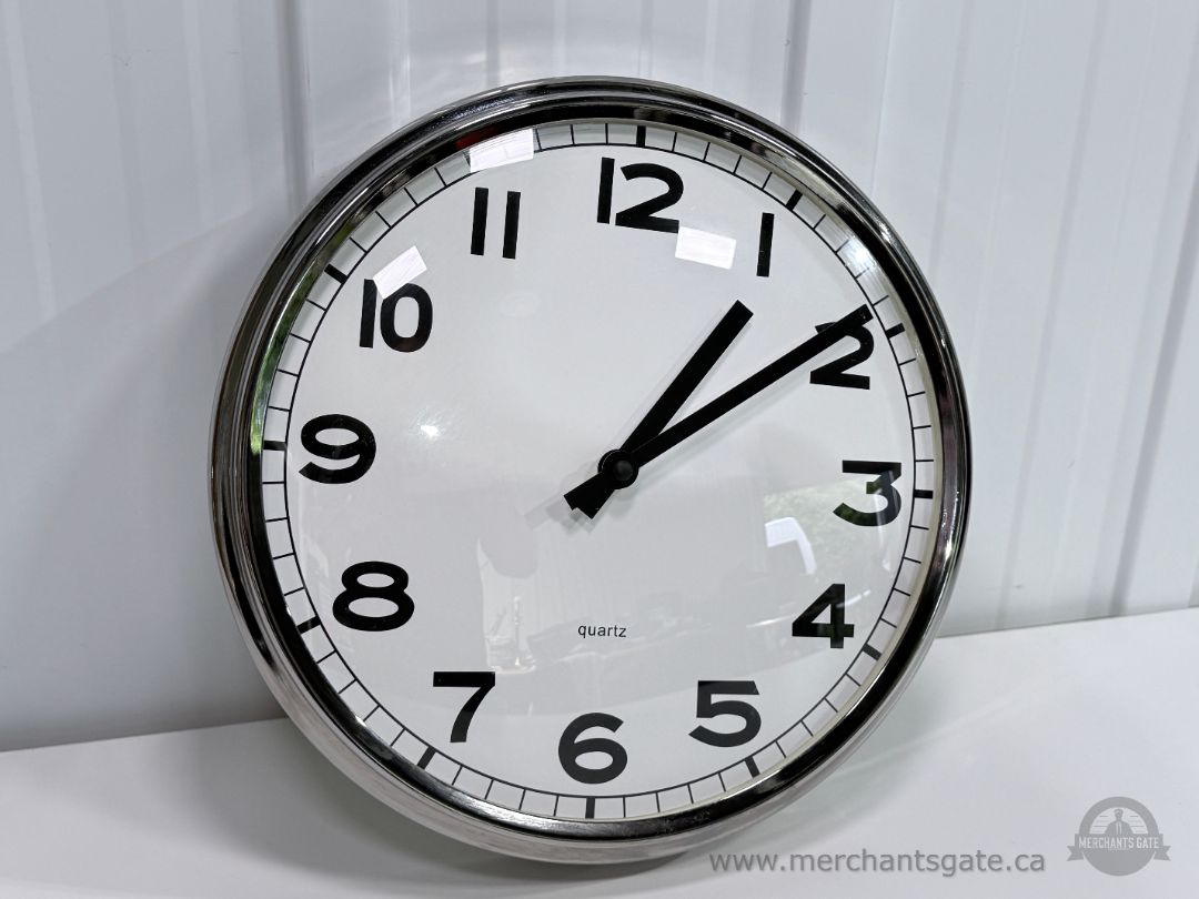 12" Round Quartz Wall Clock Chrome Silver Frame Large Easy Read Numbers