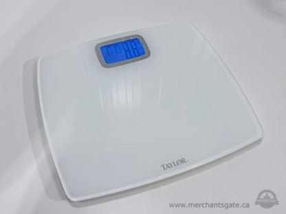 Taylor 7528T Digital Glass Bathroom Scale 440 lb / 200 kg Blue Backlit Display