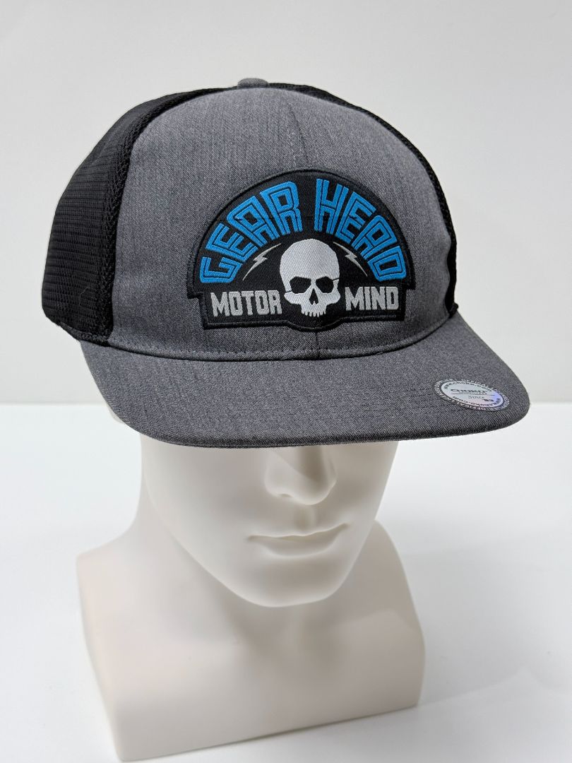 New Snap On Gear Head Motor Mind Flat Snapback Cap Grey Blue