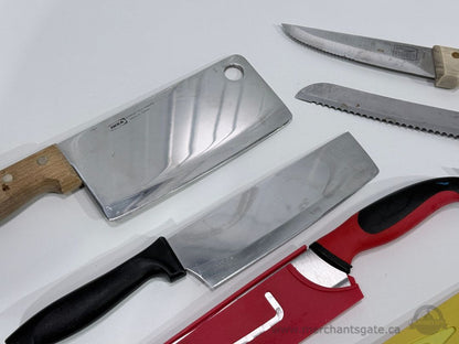 Kitchen Knife Lot 8 Pieces Cleavers Chef Bread Steak Knives with Blade Covers