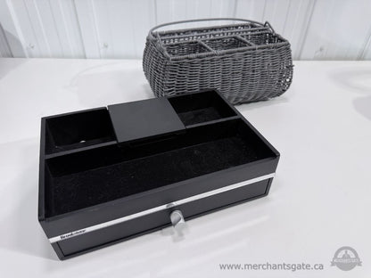 Brookstone Desk Vanity Organizer with Drawer + Grey Woven Storage Caddy Set