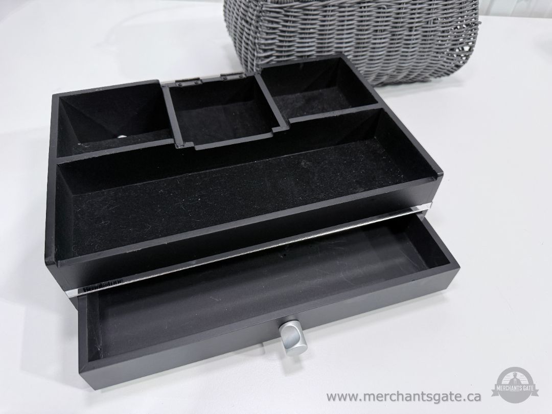 Brookstone Desk Vanity Organizer with Drawer + Grey Woven Storage Caddy Set