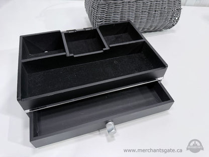 Brookstone Desk Vanity Organizer with Drawer + Grey Woven Storage Caddy Set