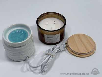 New Foundry Ocean + Moss 3-Wick Candle with Electric Candle Warmer Set
