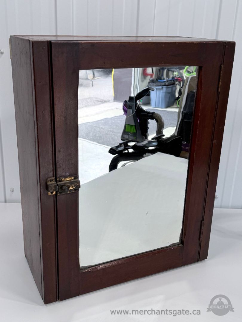 Vintage Solid Wood Wall Medicine Cabinet Mirrored Door Glass Shelves Antique Bathroom Cabinet