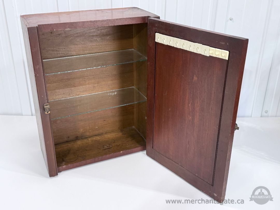 Vintage Solid Wood Wall Medicine Cabinet Mirrored Door Glass Shelves Antique Bathroom Cabinet