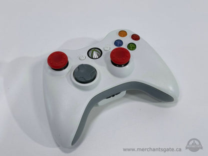 Official Microsoft Xbox 360 White Wireless Controller OEM with New Red Thumb Grips