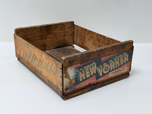 Antique Wooden Fruit Crate New Yorker Cardinals Apple Box Farmhouse Decor Storage