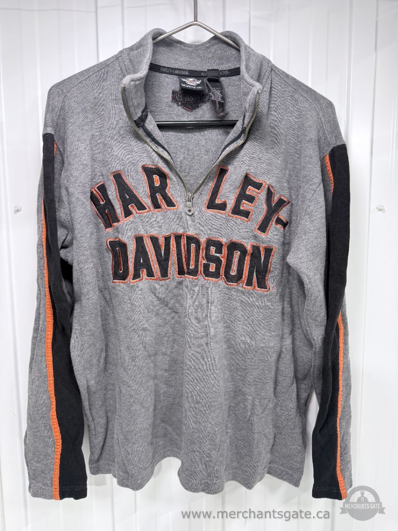 Harley-Davidson Genuine MotorClothes Men's Large Grey 1/4 Zip Pullover Sweater