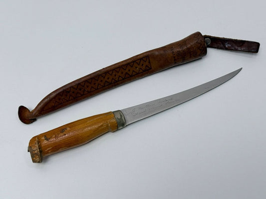 Vintage J. Marttiini Finland Fillet Knife with Leather Sheath