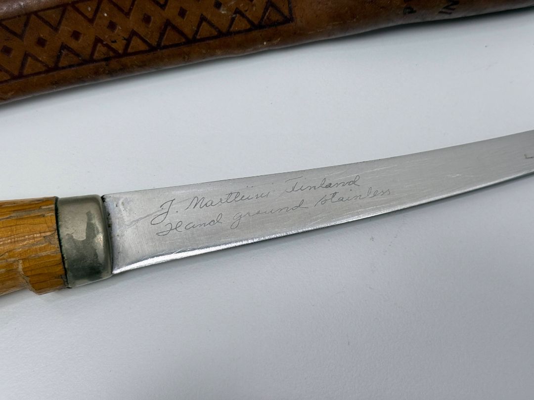 Vintage J. Marttiini Finland Fillet Knife with Leather Sheath