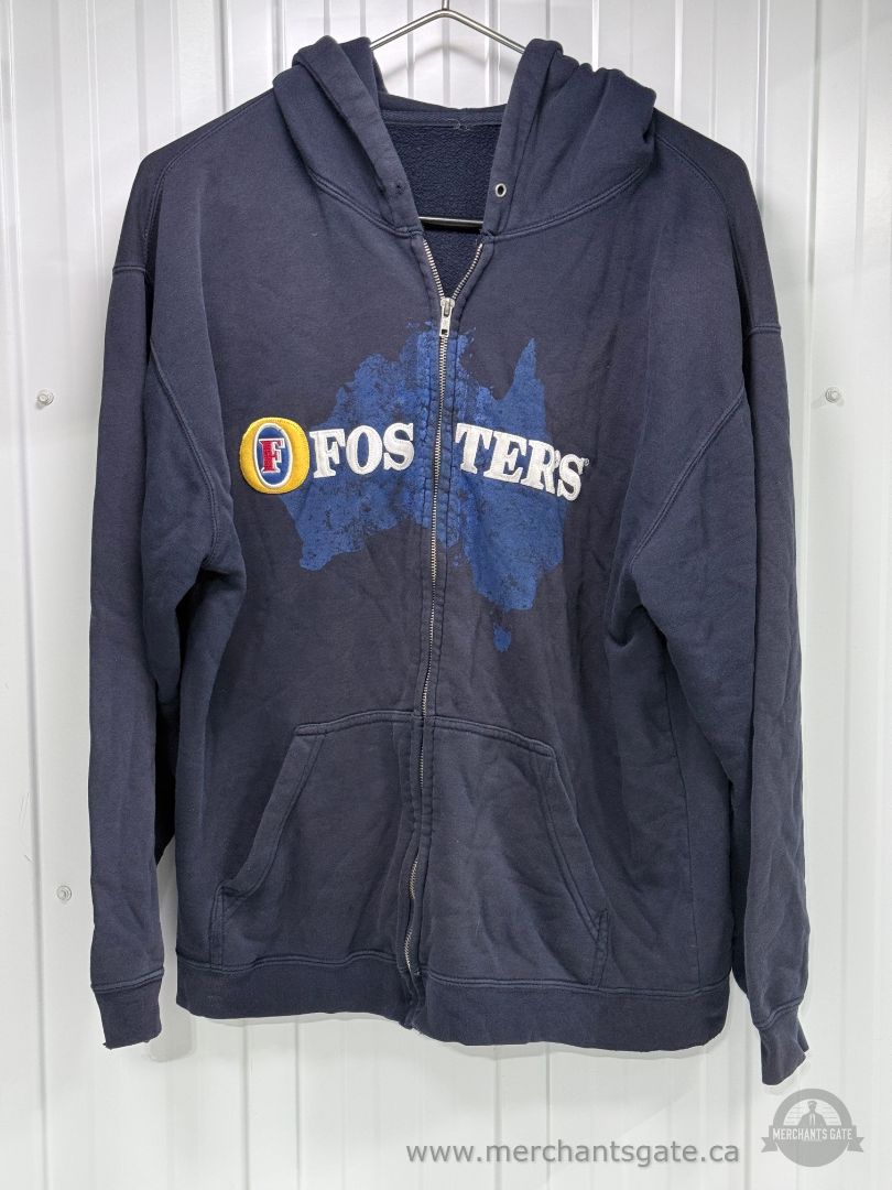 Vintage Foster's Beer Full Zip Hoodie Sweatshirt 90s Style Navy Blue Approx XL