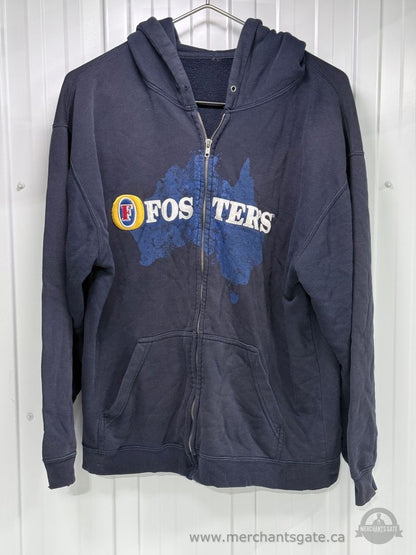 Vintage Foster's Beer Full Zip Hoodie Sweatshirt 90s Style Navy Blue Approx XL
