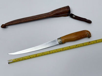 Vintage J. Marttiini Finland Fillet Knife with Leather Sheath