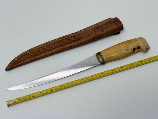 J. Marttiini Finland 9 in Fish Fillet Knife + Tooled Leather Sheath