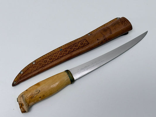 J. Marttiini Finland 9 in Fish Fillet Knife + Tooled Leather Sheath